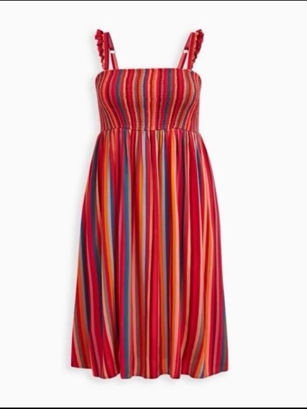 Torrid Midi Chaillis Smocked Tiered Dress in Striped Midi Dress size 0 or Large